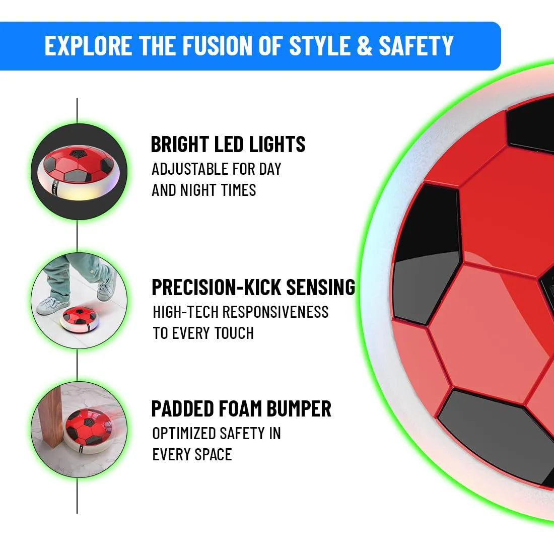 HoverBall™ – Indoor LED Football with Soft Bumper for Kids