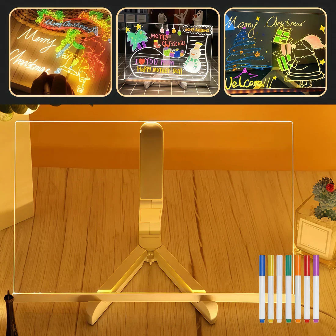 Reusable 3D Glow Drawing Kit™ – Light-Up Acrylic LED Writing Board for Kids
