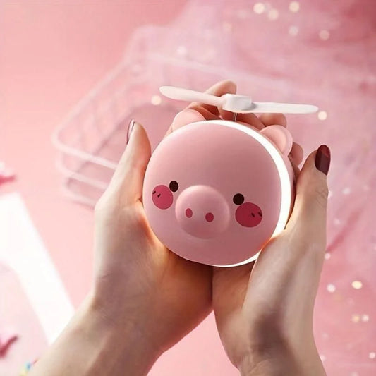 PiggyCool™ LED Mirror Fan – Pocket-Size Rechargeable Mini Fan with Makeup Mirror & Light